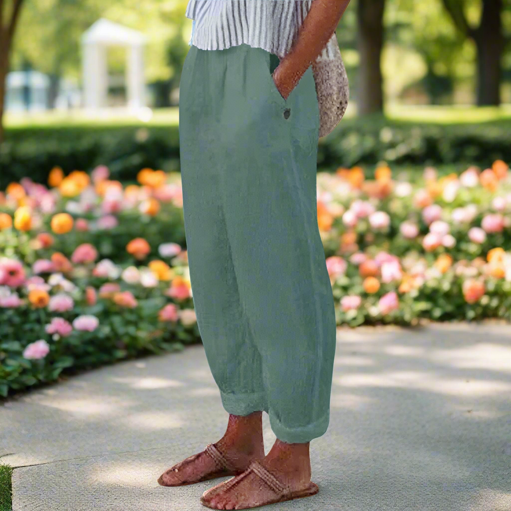  weiche Leinenhose für Damen mit Seitentaschen 