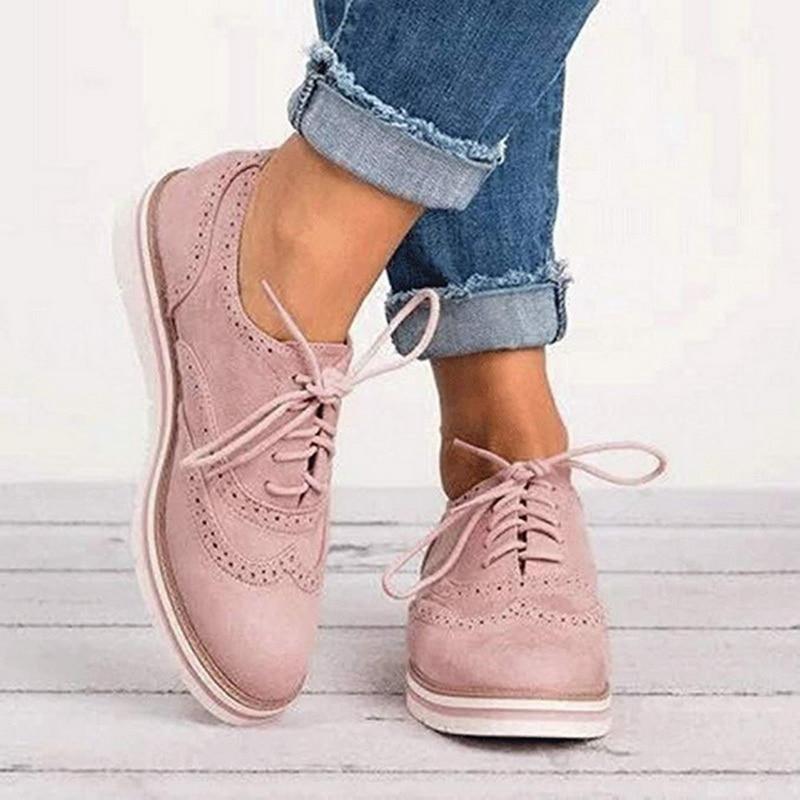 Rosa Lederschuhe mit Schnürsenkeln für Damen