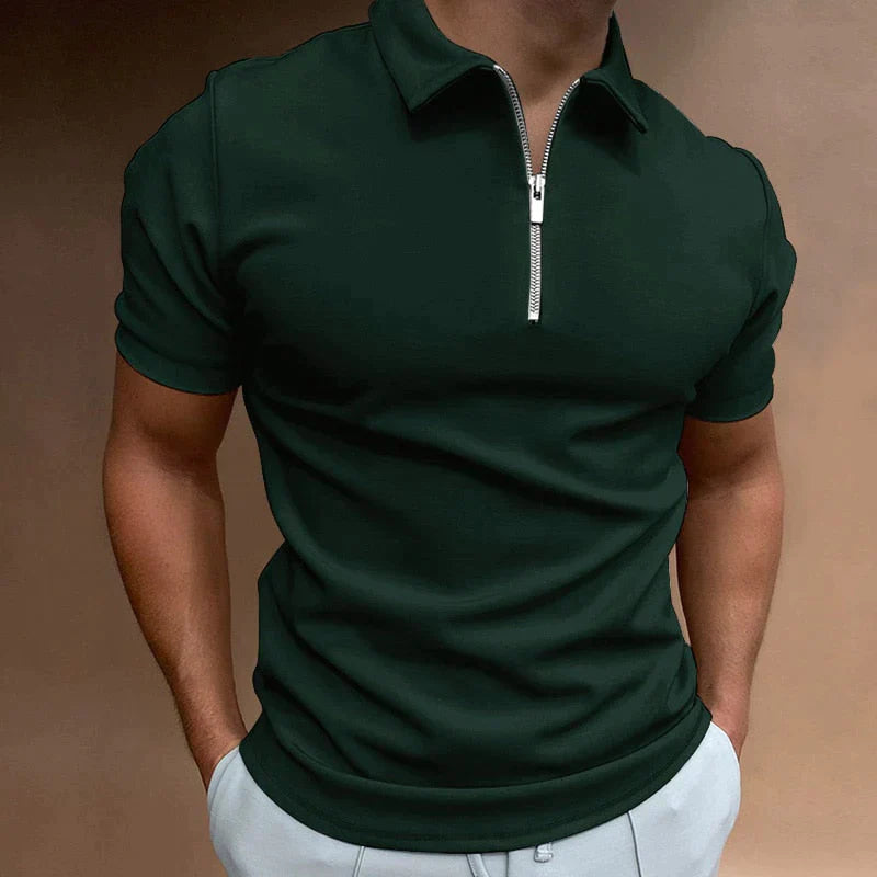 Grün Poloshirt mit Reißverschluss und kurzen Ärmeln für Herren 