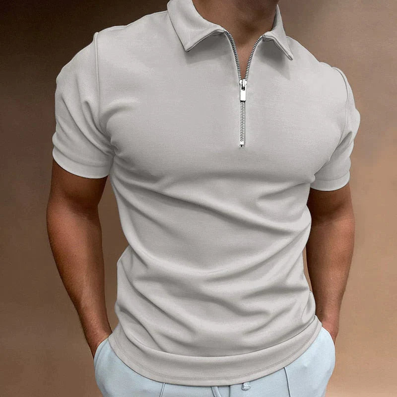 Beige  Poloshirt mit Reißverschluss und kurzen Ärmeln für Herren 