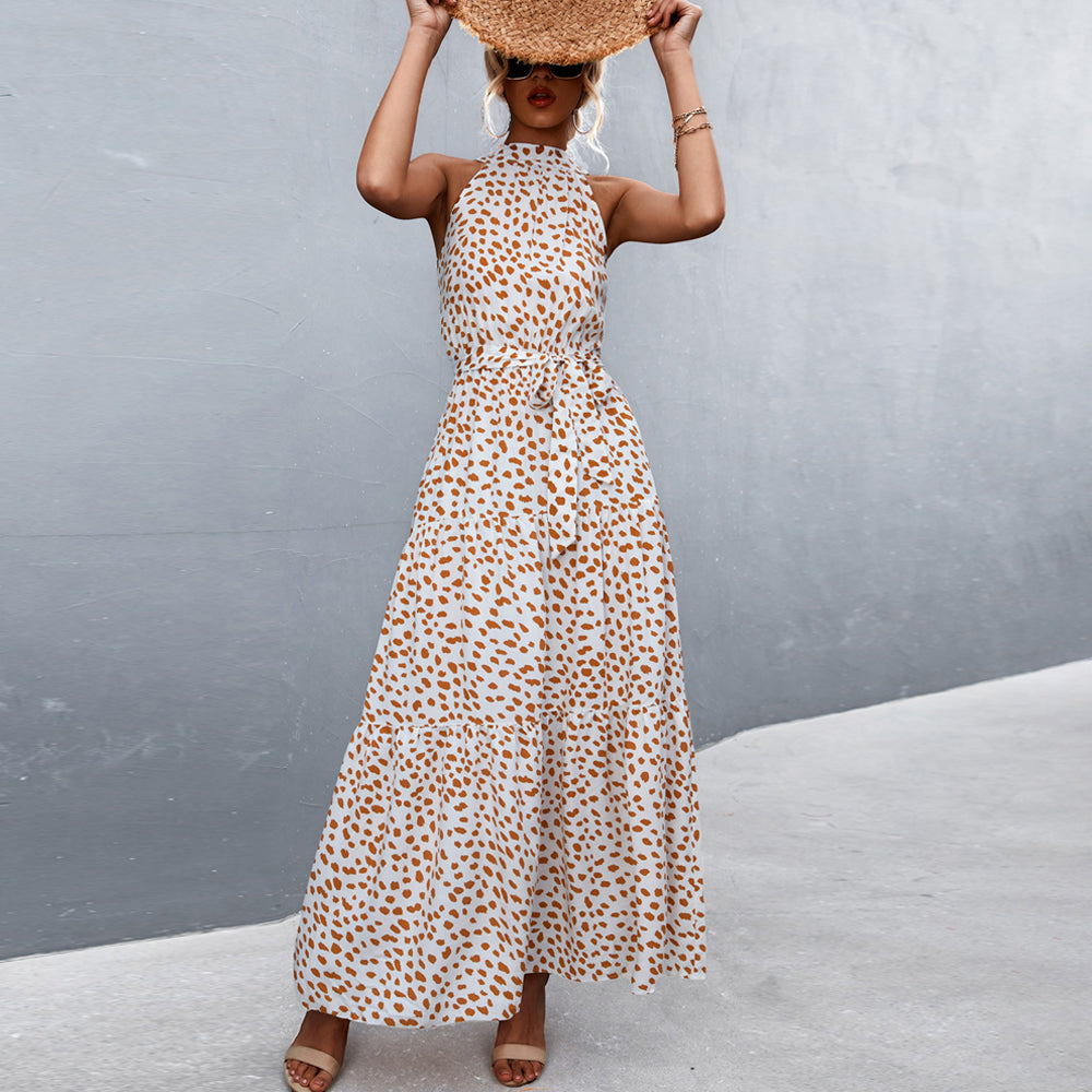 Braun stylische, ärmellose Sommerkleid mit Leopardenmuster