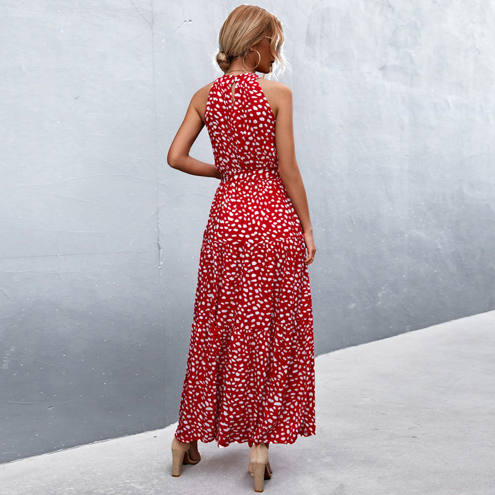 Rot stylische, ärmellose Sommerkleid mit Leopardenmuster