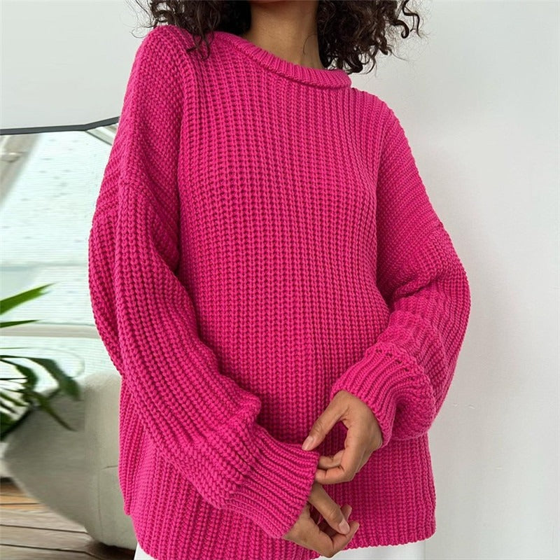 Molly – Modischer Strickpullover in Uni mit Rundhalsausschnitt